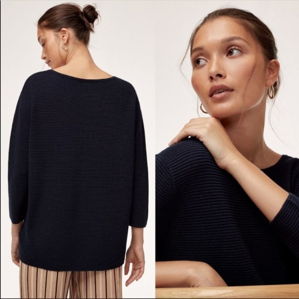 Aritzia Wilfred Black Blanchard Sweater Ribbed Knit Silk Cotton Cashmere Blend - Picture 3 of 15